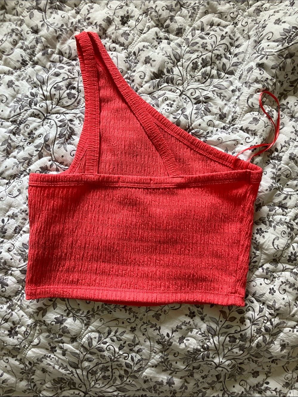 American Eagle Outfitters One-Shoulder Ribbed Crop Top - Coral Red - Picture 3 of 5